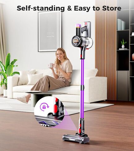 Cordless Vacuum Cleaner, 550W 45Kpa Vacuum Cleaners for Home, 60Mins Cordless Stick Vacuum with LED Display, Self-Standing & Anti-Tangle, 8-in-1 Wireless Vacuum for Carpet Pet Hair Hardfloor in Saudi Arabia