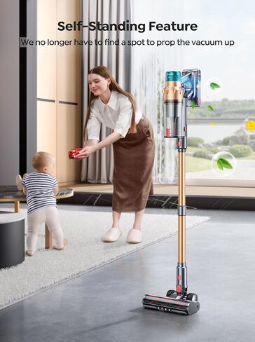 مكنسة كهربائية لاسلكية، 55 كيلو باسكال 650 وات، 70 دقيقة مكانس كهربائية للمنزل مع فرشاة سرير بمحرك، خرطوم مرن، شاشة لمس LED، وضع تلقائي، قائمة بذاتها ومثبتة على الحائط، لأرضية السجاد من شعر الحيوانات الأليفة in Kuwait