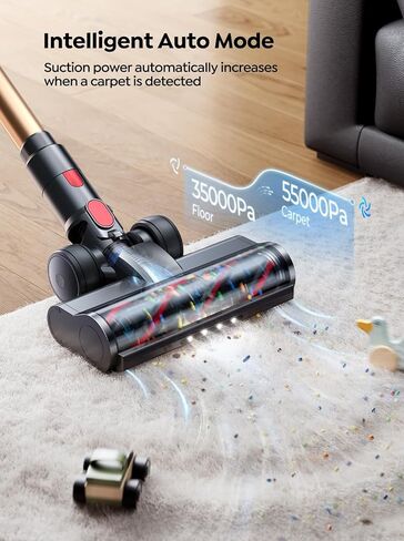 مكنسة كهربائية لاسلكية، 55 كيلو باسكال 650 وات، 70 دقيقة مكانس كهربائية للمنزل مع فرشاة سرير بمحرك، خرطوم مرن، شاشة لمس LED، وضع تلقائي، قائمة بذاتها ومثبتة على الحائط، لأرضية السجاد من شعر الحيوانات الأليفة in Kuwait