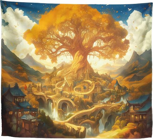 Mystical Tree of Life Enchanted Nature Wall Tapestry Hanging, Glowing Ancient Tree Sunset Clouds Boho Tapestries Wall Decor Gifts for Nature Lovers Bedroom Living Room Dorm Party 60x50 inches. in Kuwait