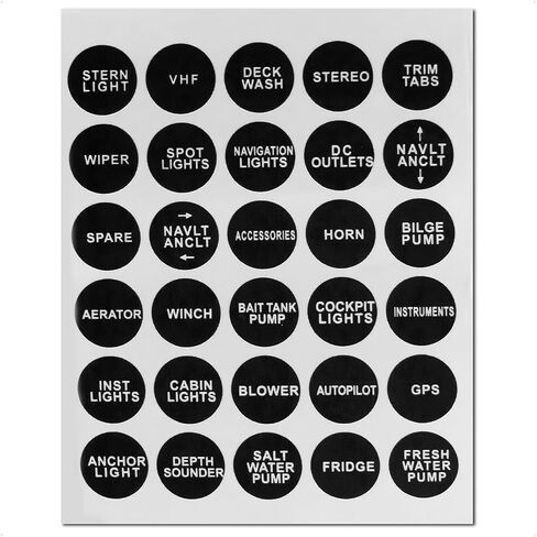 Five Oceans Boat Switch Panel Labels, Marine Boat Dash Board Instruments Decal, Rocker Switch Circuit Panel Sticker, 30 Pcs per Sheet, for Boats, RVs, Caravans - FO3928 in Kuwait