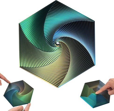 Hexagon Fractal Fidget ، لعبة غزل المكتب الحركي ، 35 دائرة 、 5.9x6.69in ، تستخدم في اضطراب ADHD للقلق ، ألعاب الإصبع البصري للمكتب البالغ ، 1 جهاز كمبيوتر (أصفر زرقاء خضراء) in Kuwait