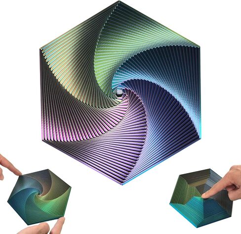 Fractal Fidget Hexagon, Kinetic Desk Spinning Toy, 35 Circles、5.9x6.69in, Used for Anxiety Disorder ADHD, Adult Office Visual Illusion fingertip Toys, 1 pc (Yellow-Blue-Green) in Saudi Arabia