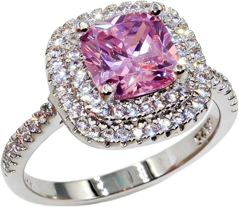 وسادة حلقة الموضة قطع 4CT 5A Zircon Stone 925 Silver Shiny Half Full Diamond Square Square Band Band Ring for Women (Purple ، 9) in Kuwait