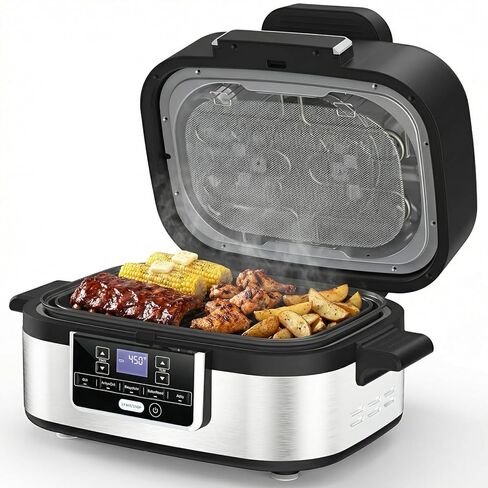شواية داخلية 5 في 1 مع نقرية الهواء ، سلة هش ، خبز ، وعاء للطبخ ، ونظام التحكم في الدخان ، بوابة الشواء القابلة للإزالة ، سلة هشاشة in Kuwait