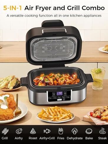 شواية داخلية 5 في 1 مع نقرية الهواء ، سلة هش ، خبز ، وعاء للطبخ ، ونظام التحكم في الدخان ، بوابة الشواء القابلة للإزالة ، سلة هشاشة in Kuwait