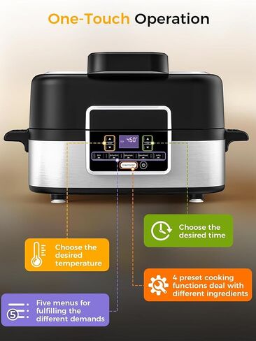 شواية داخلية 5 في 1 مع نقرية الهواء ، سلة هش ، خبز ، وعاء للطبخ ، ونظام التحكم في الدخان ، بوابة الشواء القابلة للإزالة ، سلة هشاشة in Kuwait