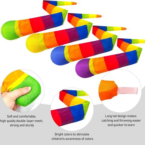 8 عبوات من كرات مذنب قوس قزح مقاس 25.6 بوصة مع ذيول طويلة، وكرات رمي ​​وإمساك ناعمة للتدريب الحسي، وتمارين التنسيق، والرياضات الخارجية in Kuwait