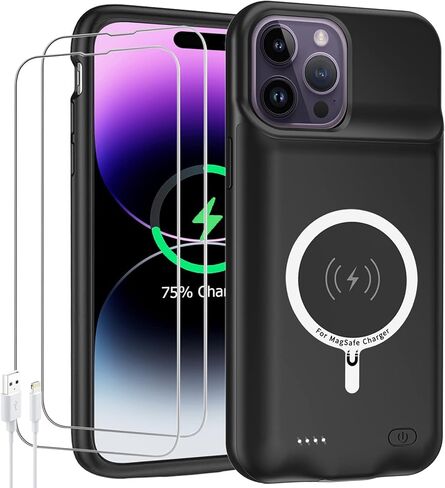 علبة البطارية لـ iPhone 12/12 Pro ، تمت ترقيتها 10000 مللي أمبير في الساعة قابلة لإعادة الشحن القابلة لإعادة الشحن حالة الشاحن الواقية الممتدة الشاحنة اللاسلكية متوافقة مع iPhone 12/12 Pro (6.1 بوصة) حالة الشاحن والسيارة (أسود) in Kuwait