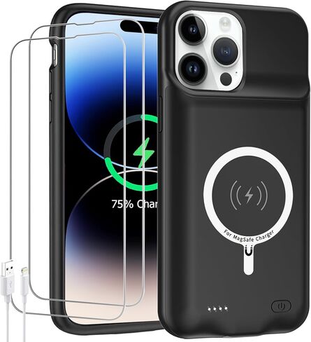 علبة البطارية لـ iPhone 12/12 Pro ، تمت ترقيتها 10000 مللي أمبير في الساعة قابلة لإعادة الشحن القابلة لإعادة الشحن حالة الشاحن الواقية الممتدة الشاحنة اللاسلكية متوافقة مع iPhone 12/12 Pro (6.1 بوصة) حالة الشاحن والسيارة (أسود) in Kuwait