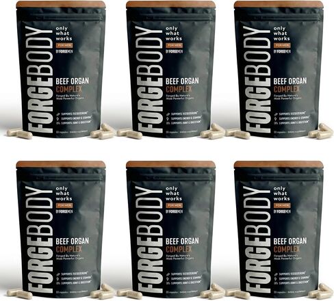 كبسولات FORGEBODY® لأعضاء لحم البقر [6 أشهر] - 100٪ مكمل لأعضاء لحم البقر الذي يتغذى على العشب مع مزيج من الكبد والقلب ونخاع العظام والبنكرياس والخصيتين - يدعم صحة الجسم ووظيفة الدماغ (غير معدل وراثيًا) in Kuwait
