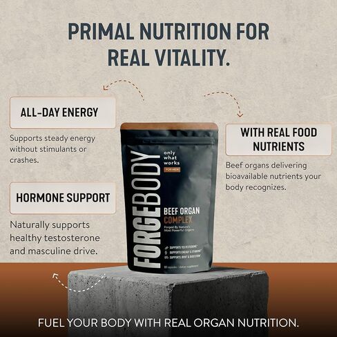 كبسولات FORGEBODY® لأعضاء لحم البقر [6 أشهر] - 100٪ مكمل لأعضاء لحم البقر الذي يتغذى على العشب مع مزيج من الكبد والقلب ونخاع العظام والبنكرياس والخصيتين - يدعم صحة الجسم ووظيفة الدماغ (غير معدل وراثيًا) in Kuwait