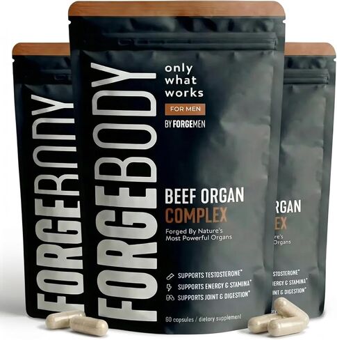 كبسولات FORGEBODY® لأعضاء لحم البقر [3 أشهر] - 100٪ مكمل لأعضاء لحم البقر الذي يتغذى على العشب مع مزيج من الكبد والقلب ونخاع العظام والبنكرياس والخصيتين - يدعم صحة الجسم ووظيفة الدماغ (غير معدل وراثيًا) in Kuwait