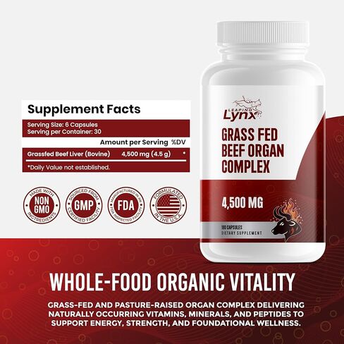 Grass Fed Beef Liver Capsules 4,500 mg – Desiccated Beef Liver Supplement – 180 Liver Capsules – Grassfed Beef Organ Supplement – Energy, Iron & Ancestral Whole Food Support – Non-GMO, ISO-Certified in Kuwait