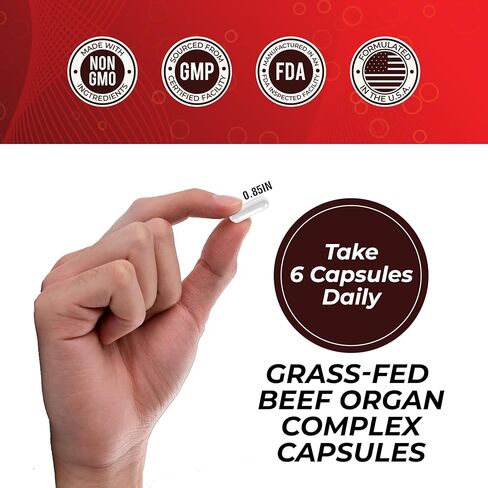 Grass Fed Beef Liver Capsules 4,500 mg – Desiccated Beef Liver Supplement – 180 Liver Capsules – Grassfed Beef Organ Supplement – Energy, Iron & Ancestral Whole Food Support – Non-GMO, ISO-Certified in Kuwait