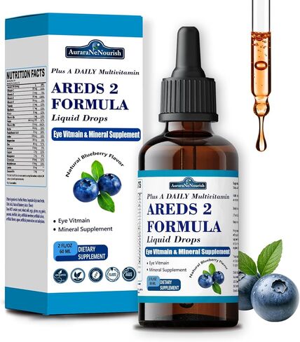 AREDS 2 + تركيبة قطرات سائلة لصحة البقعة الصفراء، مكمل فيتامين ومعادن 22 في 1 للعين مع. لوتين وزياكسانثين، نحاس، زنك، فيتامين ج، هـ | دعم الرؤية والمناعة والحيوية | نباتي، غير معدّل وراثيًا in Kuwait