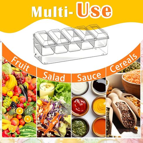 صينية بهارات، خادم بهارات مبردة للمنزل، والحفلات، والاحتفال، وحامل تزيين البار على الجليد، وإكسسوارات البار الفاكهة والسلطة مع صواني وأغطية قابلة للإزالة (5 ملاعق و2 ملقط) in Kuwait