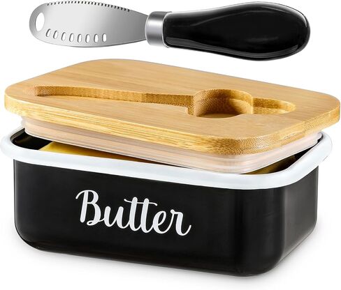 LANDNEOO Butter Dish with Lid and Butter Curler Knife - Unbreakable Stainless Steel Keeper Container with Double Silicone Sealing, for Kitchen Farmhouse Decor in Kuwait