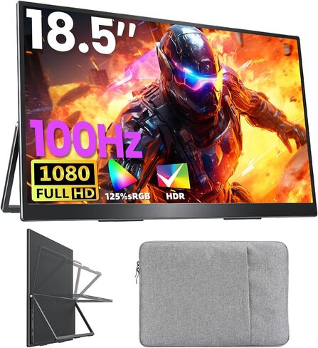 Portable Monitor 18.5 inch 1080P FHD 100Hz 125% sRGB HDMI USB-C Large Portable Monitor for Laptop MacBook Xbox PS4/5, Travel Monitor with Kickstand, VESA Compatible in Kuwait
