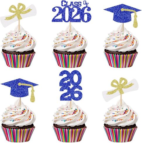 32Pcs Graduation Cupcake Toppers 2025 Red Class Of 2025 Graduation Cupcake Toppers Picks 2025 for Grad Party Cake Decorations 2025 Red in Kuwait