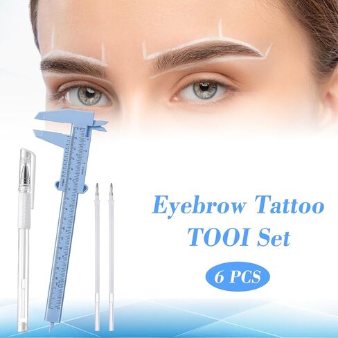 Eyebrow Microblading Marker Pen, 2 Pcs Eyebrow Microblading Marker Pens with 4 Replacement Refills & 1 Ruler, Brow Mapping Kit for Eyebrow Lip Skin Tattoo & Lamination Supplies(White) in Saudi Arabia