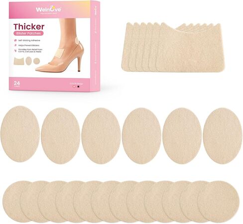 Welnove Moleskin Adhesive Pads for Feet, 24 PCS Extra Thick & Strong Adhesive Blister Prevention Pads for Heel, Sides & Ball of Foot -Beige, 3 Shapes (24 PCS) in Saudi Arabia