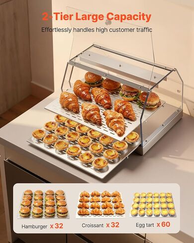 VEVOR 2-Tier Commercial Food Warmer Display, 450W Food Display Warmer with Light, Detachable Shelves and Double-Sided Door Design, 85℉~185℉ Air Heating, 48L for Hamburger, Pizza, Bread, Fried Chicken in Saudi Arabia