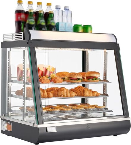 VEVOR 2-Tier Commercial Food Warmer Display, 450W Food Display Warmer with Light, Detachable Shelves and Double-Sided Door Design, 85℉~185℉ Air Heating, 48L for Hamburger, Pizza, Bread, Fried Chicken in Saudi Arabia