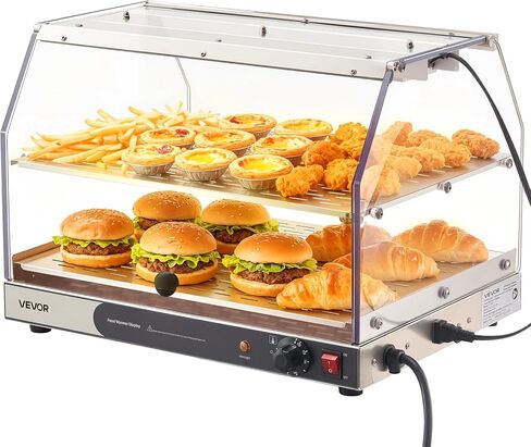 VEVOR 2-Tier Commercial Food Warmer Display, 450W Food Display Warmer with Light, Detachable Shelves and Double-Sided Door Design, 85℉~185℉ Air Heating, 48L for Hamburger, Pizza, Bread, Fried Chicken in Saudi Arabia