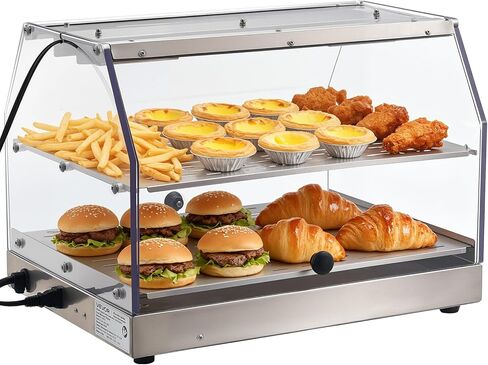 VEVOR 2-Tier Commercial Food Warmer Display, 450W Food Display Warmer with Light, Detachable Shelves and Double-Sided Door Design, 85℉~185℉ Air Heating, 48L for Hamburger, Pizza, Bread, Fried Chicken in Saudi Arabia