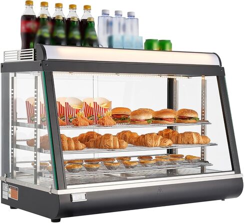 VEVOR 2-Tier Commercial Food Warmer Display, 450W Food Display Warmer with Light, Detachable Shelves and Double-Sided Door Design, 85℉~185℉ Air Heating, 48L for Hamburger, Pizza, Bread, Fried Chicken in Saudi Arabia