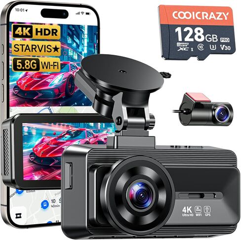 Dash Cam Camera الأمامي والخلفي: شاشة تعمل باللمس 4K سيارة مع STARVIS SESSOR 5G WIFI GPS FREE 64GB بطاقة - رؤية ليلية DASHCAM مع G -SESOR LOOP التسجيل التحكم في مواقف السيارات in Kuwait