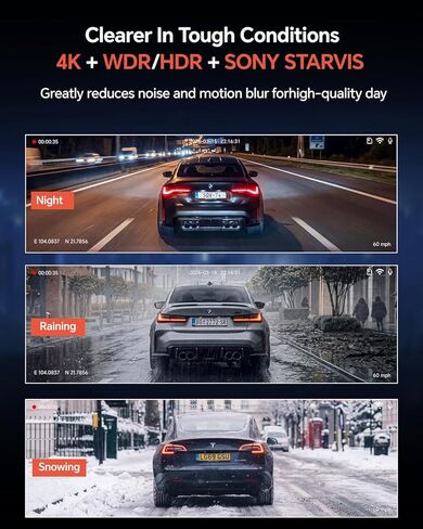 Dash Cam Camera الأمامي والخلفي: شاشة تعمل باللمس 4K سيارة مع STARVIS SESSOR 5G WIFI GPS FREE 64GB بطاقة - رؤية ليلية DASHCAM مع G -SESOR LOOP التسجيل التحكم في مواقف السيارات in Kuwait