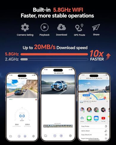 Dash Cam Camera الأمامي والخلفي: شاشة تعمل باللمس 4K سيارة مع STARVIS SESSOR 5G WIFI GPS FREE 64GB بطاقة - رؤية ليلية DASHCAM مع G -SESOR LOOP التسجيل التحكم في مواقف السيارات in Kuwait