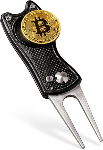 HODL 21 Bitcoin Golf Divot Repair Tool, All-Metal Golf Accessories - 3- in-1 Golf Multitool (Divot Tool, Ball Marker, Club Holder) | Foldable with with Pop-up Button & Magnetic Ball Marker in Kuwait
