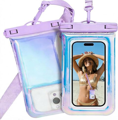 1 Pack Waterproof Phone Pouch [Floatable], Waterproof Phone Case for iPhone 16 Pro Max/15 Pro/14/13/12, IP68 Cellphone Dry Bag Beach Cruise Ship Essentials,Travel Essentials, Iridescent-7″ in Kuwait