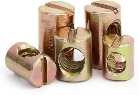 Barrel nut, M5/M6/M8 Steel Hammer Furniture Nut Barrel Bolts Cylindrical Pin Dowel Cross Hole Embedded(M6X15-10PCS) in Saudi Arabia