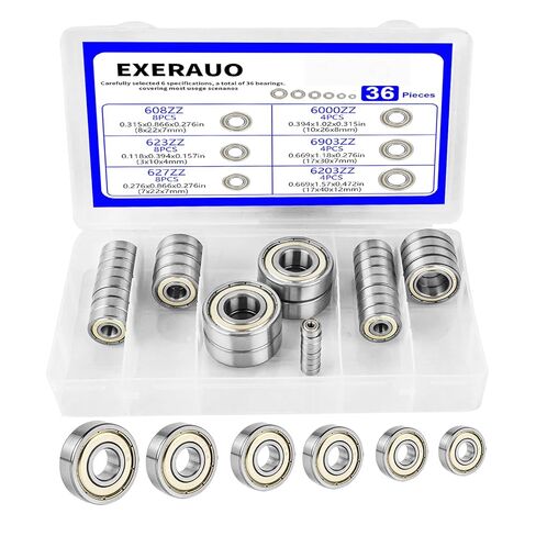 36Pcs Ball Bearings Kit-608ZZ 623ZZ 627ZZ 6000ZZ 6903ZZ 6203ZZ, Bearing Steel, Double Metal Shielded Deep Groove Bearings for 3D Printer, Skateboards in Kuwait