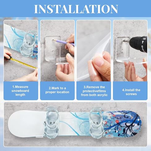 Novabright Skateboard Wall Mount Snowboard Display Rack Acrylic Horizontal Skateboard Holder Ski Wall Mount Storage Hanger for Room, Garage, Home, Transparent in Saudi Arabia