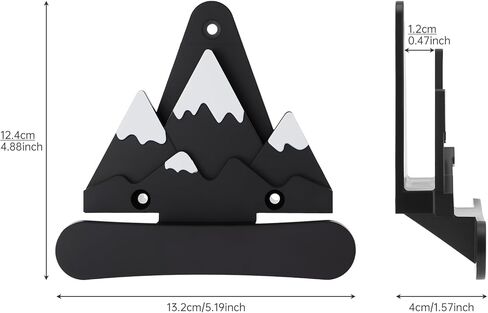 2-Pack Snowboard Wall Mount Rack with Hooks- Heavy Duty 40lbs Capacity Mountain Design Snowboard Holder, Space Saving Wall Hanger for Snowboard, Skateboard & Longboard (Black & White) in Saudi Arabia