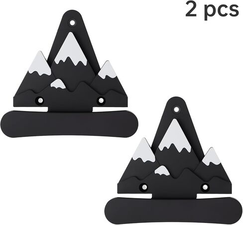 2-Pack Snowboard Wall Mount Rack with Hooks- Heavy Duty 40lbs Capacity Mountain Design Snowboard Holder, Space Saving Wall Hanger for Snowboard, Skateboard & Longboard (Black & White) in Saudi Arabia
