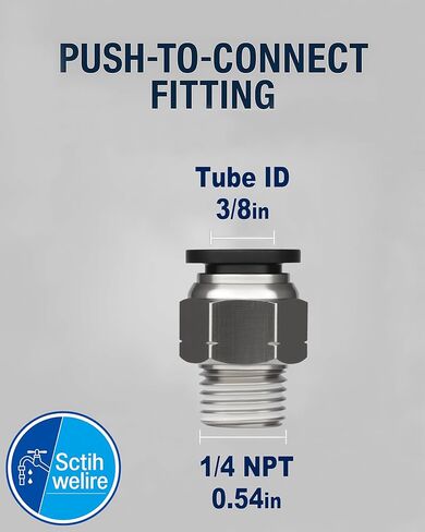 Push to Connect Fittings 3/8" Tube OD to 1/4 NPT, Nickel-Plated Brass Pneumatic Connectors, Quick Release Air Line Fittings, Leak-Proof and Durable for Industrial Use (Pack of 5) in Kuwait