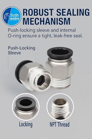 Push to Connect Fittings 3/8" Tube OD to 1/4 NPT, Nickel-Plated Brass Pneumatic Connectors, Quick Release Air Line Fittings, Leak-Proof and Durable for Industrial Use (Pack of 5) in Kuwait