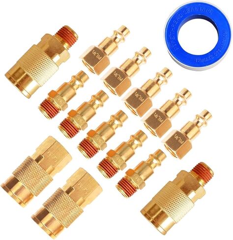تركيبات خرطوم الهواء وتركيبات الهواء سريعة التوصيل، 1/4 بوصة NPT نحاس أنثى ذكر قابس مقرنة هواء، نوع صناعي، تجهيزات ضاغط الهواء، 15 قطعة in Kuwait