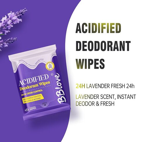 مناديل مبللة للجسم محمضة - تحكم في الرائحة لمدة 24 ساعة، درجة حموضة متوازنة لمنطقة تحت الإبطين والجسم بالكامل، تركيبة خالية من الألومنيوم ومحببة للبشرة، 80 منديلًا in Kuwait