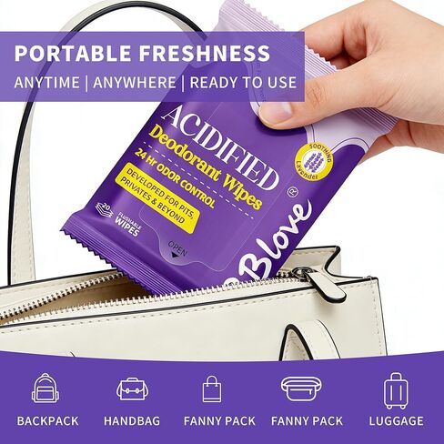 مناديل مبللة للجسم محمضة - تحكم في الرائحة لمدة 24 ساعة، درجة حموضة متوازنة لمنطقة تحت الإبطين والجسم بالكامل، تركيبة خالية من الألومنيوم ومحببة للبشرة، 80 منديلًا in Kuwait