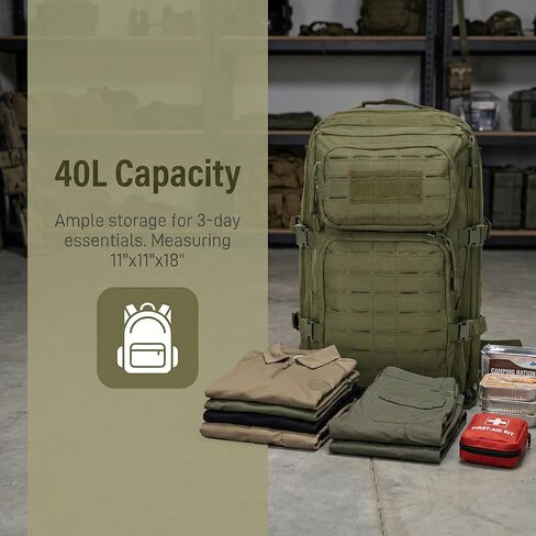 حقيبة هجومية تكتيكية تكتيكية صغيرة الحزمة من حقيبة الظهر العسكرية 40L مع Molle لمشيه المشي لمسافات طويلة في رحلة الظهر (الأخضر) in Kuwait