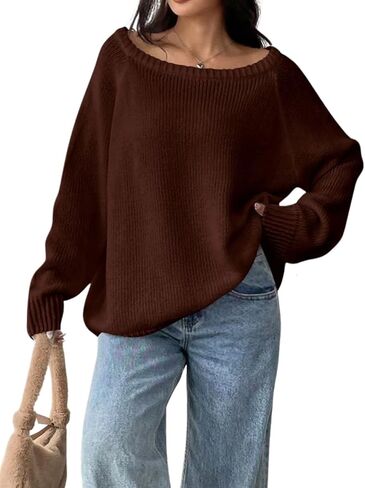 Verdusa Women's Off The Shoulder Oversized Sweaters Casual Raglan Sleeve Pullover Knit Tops in Saudi Arabia