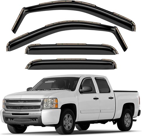 تدخن النافذة الدخان الملون في القناة الجانبية تنفيس تنفيس المنحرفات حراس المطر متوافق مع شيفروليه (تشيفي) سيلفرادو 1500 2007-2013 طاقم كابينة-4pcs. GW0086 in Kuwait