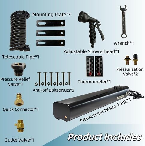 4.5Gallon Pressurized Water Tank,Portable Aluminum Camping Shower Water Storage with Spray Hose for Overland Off-Road Vehicles, Pick-up Trucks,Outdoor Activities Water Supply. in Kuwait